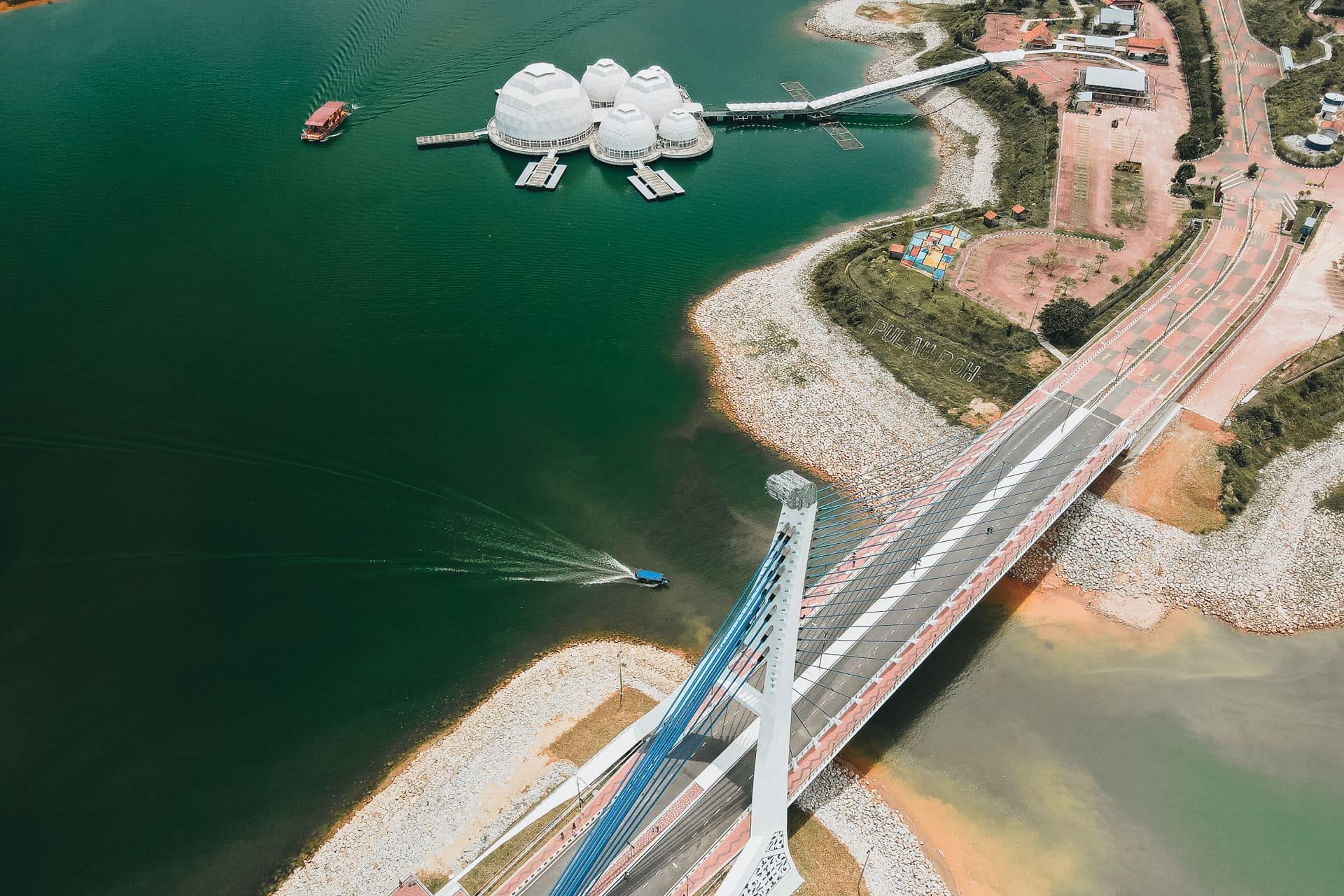 Aerial view of Putrajaya, the bridge and the floating mosque